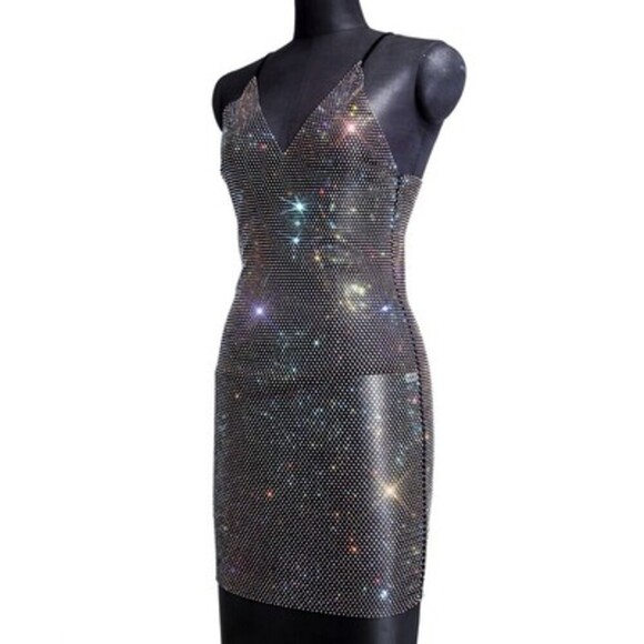 Boutique Rhinestone Slip Dress Heavy Crystal Sparkle Party Miami One Size - Picture 3 of 6